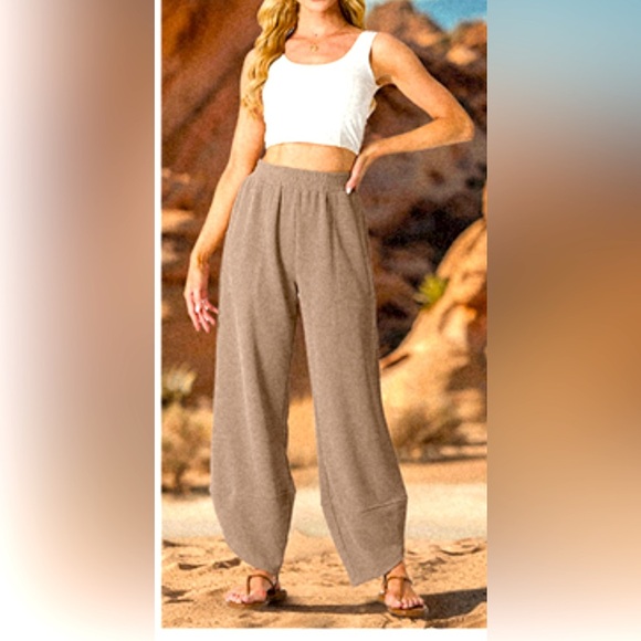 NWT FREEOAK super comfy pants size M. Large size front pockets color beige - Picture 1 of 8